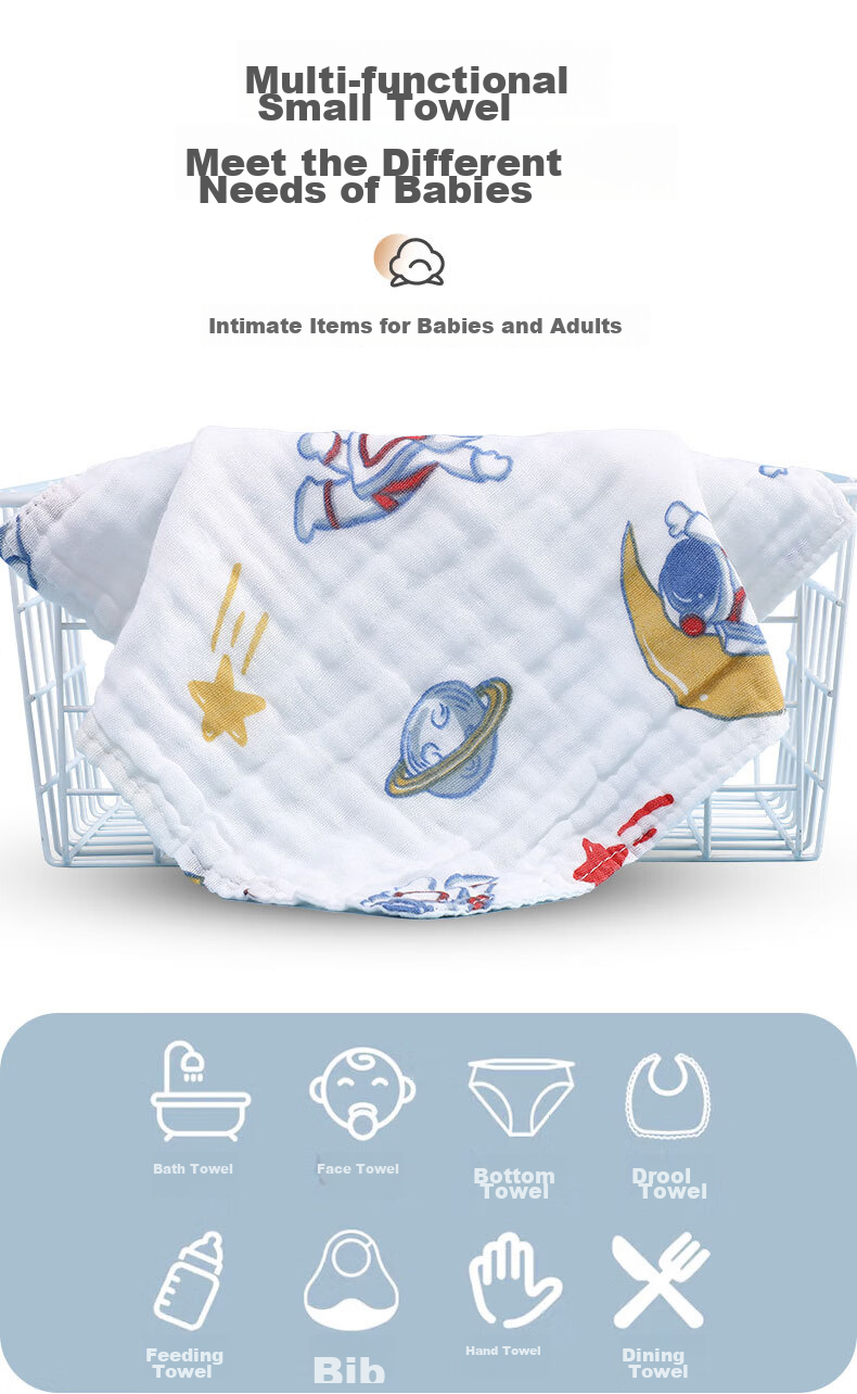 Grace Antibacterial Baby Towel, Class A 4-Layer Gauze Drool Bib, Children's Face Washcloth, 30*30cm, 16g, 2 Pieces 7