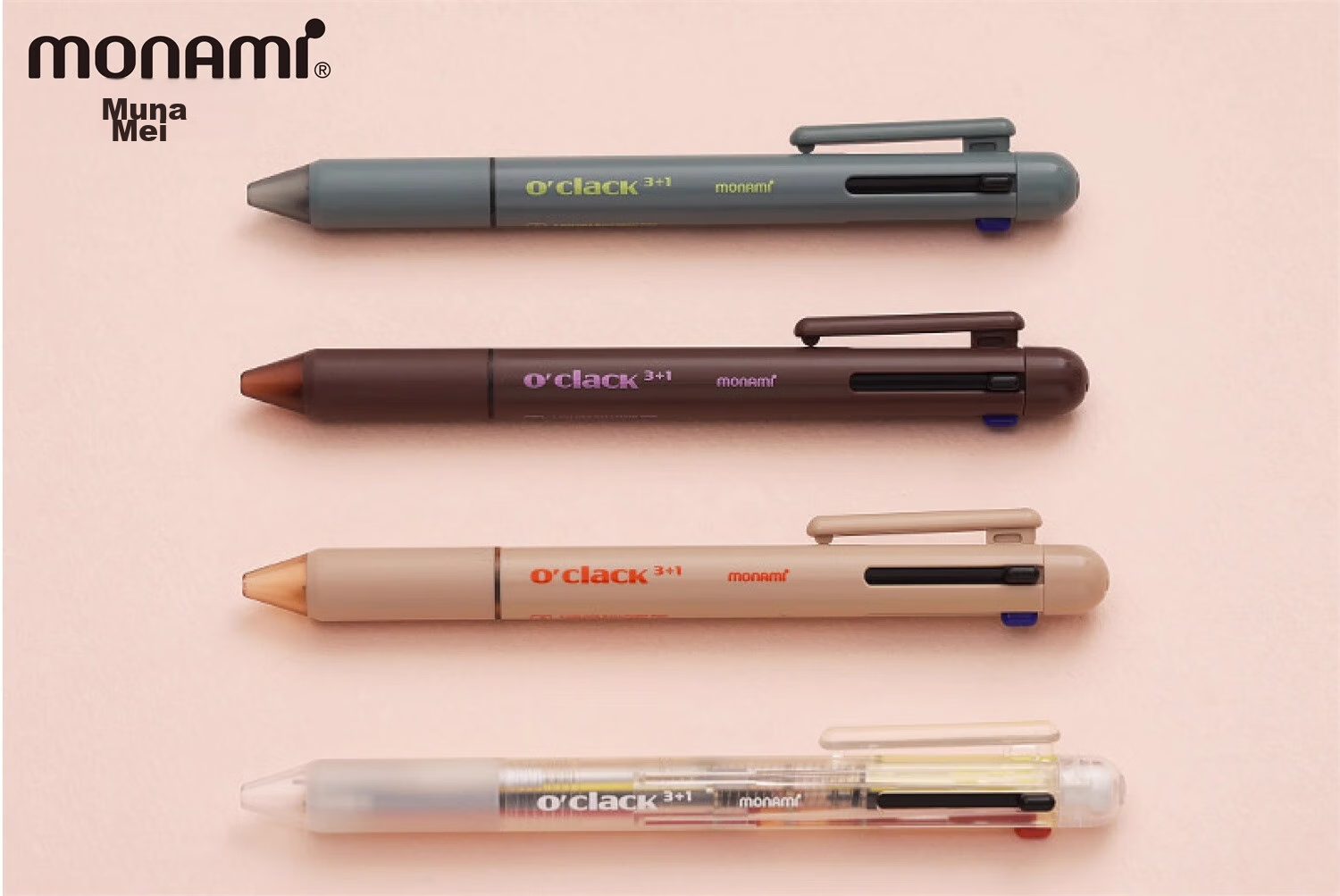 Monami Four-In Multifunctional Pen Set: Three-Color Ballpoint Pens + Mechanical Pencil 0.5mm Multi-Color Retractable Gel Pens for Note-Taking, White Barrel 01070-247 1