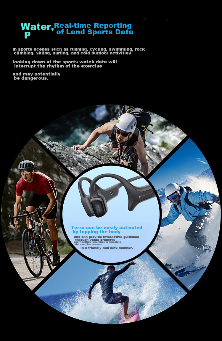 MOJAWA Terra Bone Conduction Bluetooth Headphones, Non-In Swimming Waterproof, Heart Rate Monitoring, Warning AI, Private Coaching, Marathon Running Cycling, Long Battery Life Sports Headphones, Starry Blue 10
