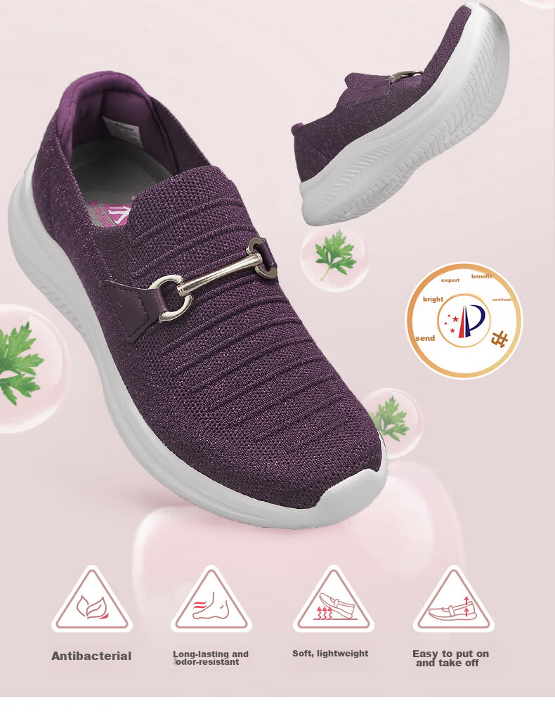 Zulijian Elderly Women's Shoes, Summer Slip-On Mom Shoes, Breathable Soft-Soled Walking Shoes, Casual Women's Shoes, 6040K Burgundy Purple, Size 39 2