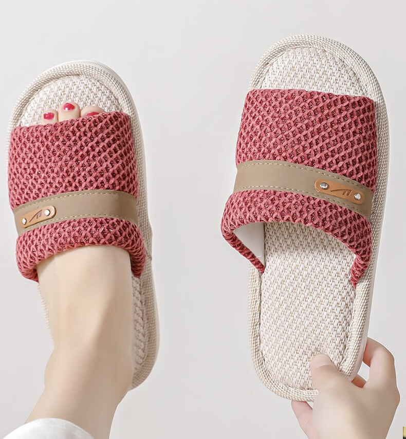 Huili Linen Slippers for Men And Women, Sweat-Absorbing And Breathable Home Shoes, Indoor All-Season Floor Slippers HL0215 Pink Size 40-41 19
