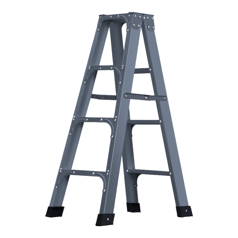 AOZHI Ladder, A-Frame Aluminum Alloy Household Ladder, Upgraded Double-Rod Reinforced Folding Ladder, Gray Four-Step Engineering Ladder