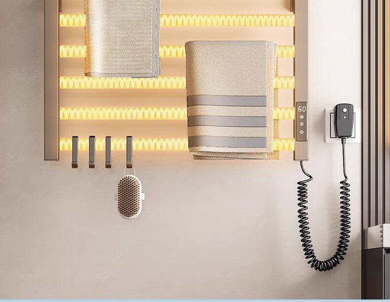 Baihan Electric Heated Towel Rack, Carbon Fiber Heating, Bathroom No-Drilling Electric Heating Towel Rack, Drying Rack 5