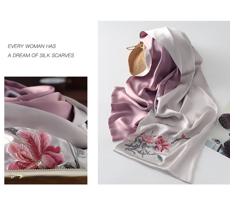 Shanghaigushi Silk Scarf for Women, Double-Layer Embroidery, 100% Mulberry Silk, Gift Box for Mom on Mid-Autumn Festival, Birthday Present, Purple And White 9
