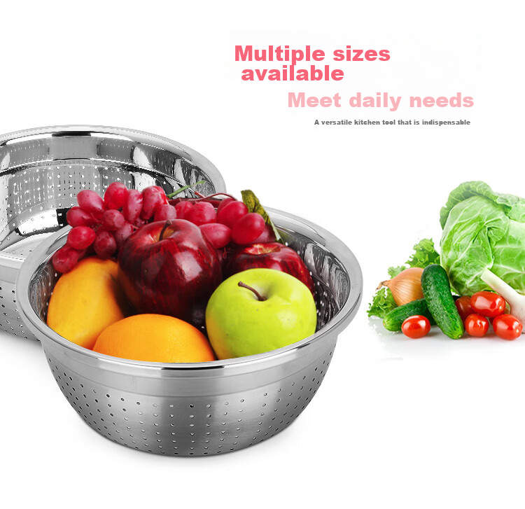 MAXCOOK 316L Stainless Steel Rice Sieve and Vegetable Basin, Thickened Draining Basin for Washing Rice, Vegetables, and Fruits, 28cm MCWA3390 3