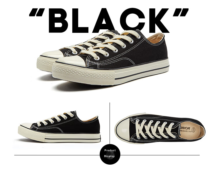 Huili Official, Huili Warrior Authentic Low-Top Canvas Shoes, Classic Men's And Women's Retro Sneakers, Casual Shoes, Sports Running Shoes, Couple Shoes, WXY-A370U, Black, Size 37 17