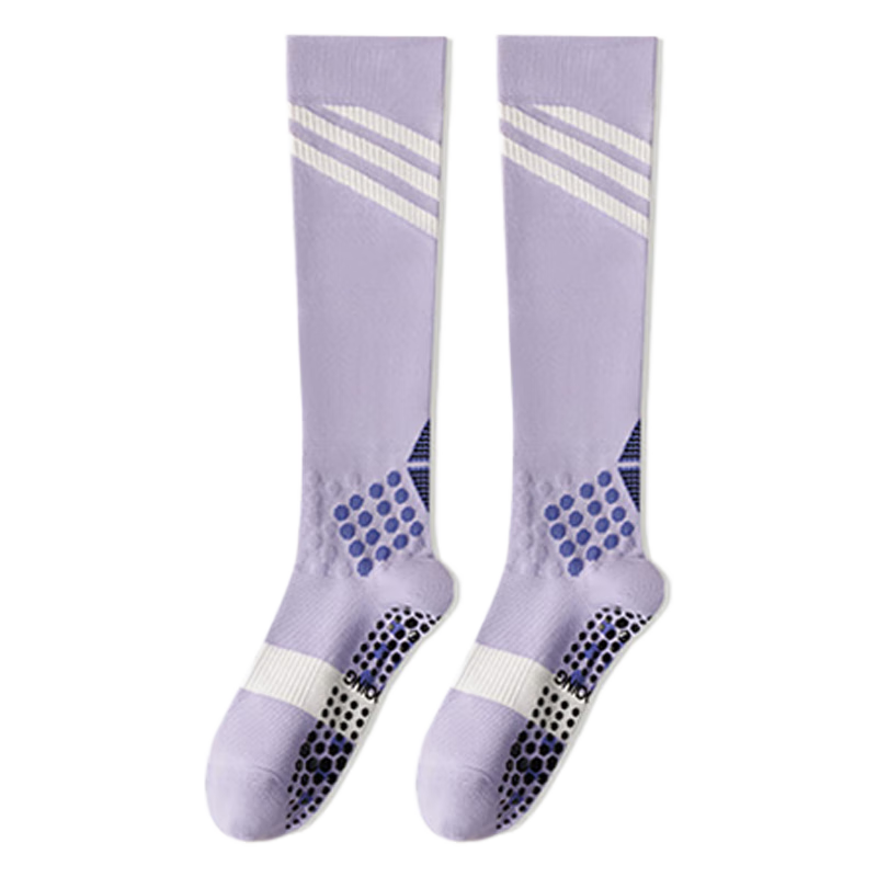 Duweike Pressure Socks, Professional Non-Slip Yoga Socks for Women, Fitness Running Jump Rope Muscle Energy Mid-Calf Socks, Purple