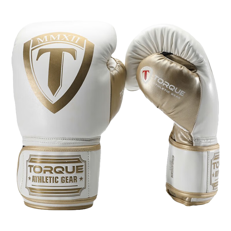 TORQUE Octagonal Cage Same Model, Competitor Boxing Gloves, Muay Thai Gloves, Adult White Gold, 12oz
