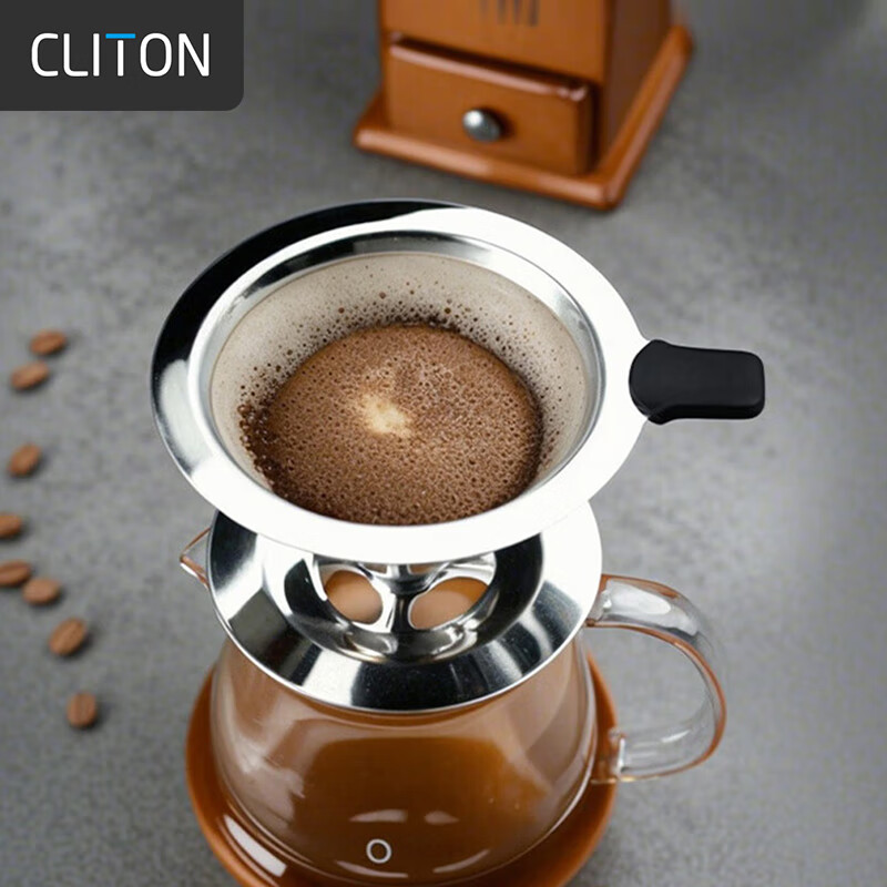 CLITON Coffee Filter Dripper Pour-Over Kettle, 304 Stainless Steel Filter, Drip Coffee Maker, Filter Mesh for Two Servings