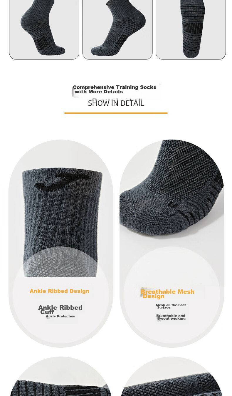 JOMA Mid-Calf Sports Socks Breathable Sweat-Wicking Durable Running Training Basketball Badminton Socks Black One Size Fits All 11