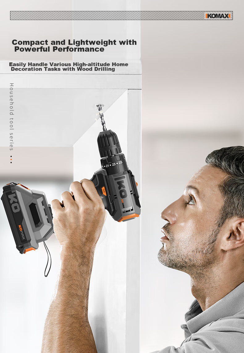 KOMAX Electric Drill, Cordless Screwdriver, Lithium Battery Drill, Household Rechargeable Screwdriver Machine, Electric Tool Box Set 13