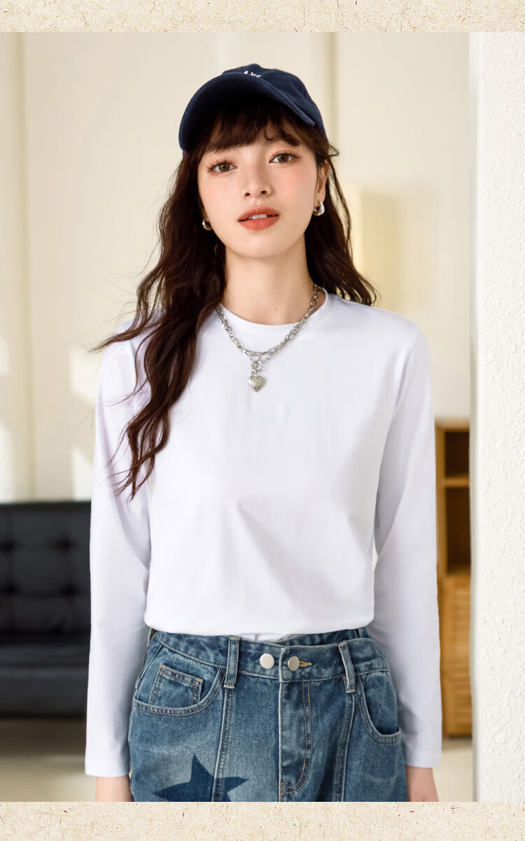 Woodpecker Women's Long Sleeve T-Shirt, Basic Spring and Autumn Loose Fit Pure Cotton Slim Fit Crew Neck Top, Black, Size S 6