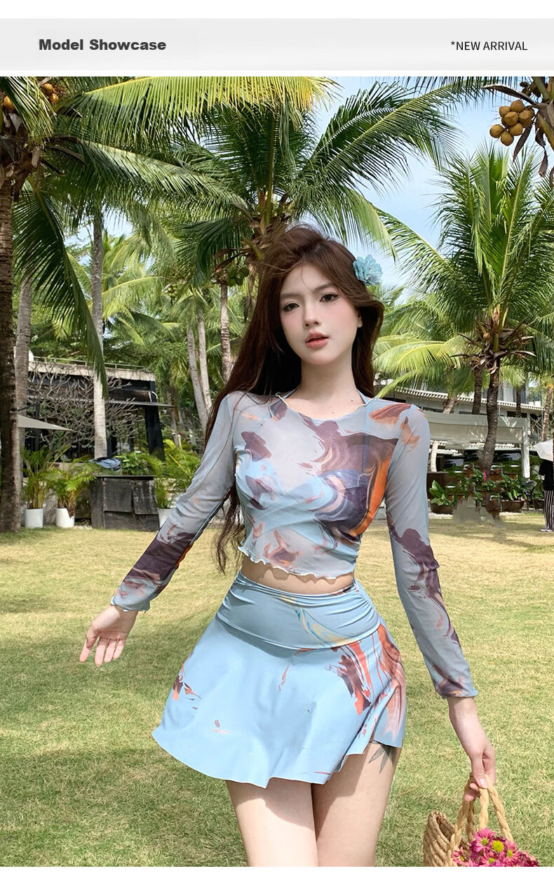 DK Women's Two-Piece Swimsuit with High-Waist, Slimming Effect, Long Sleeves, Sun Protection, Boyshort Skirt Style, Sexy And Conservative for Hot Springs 3