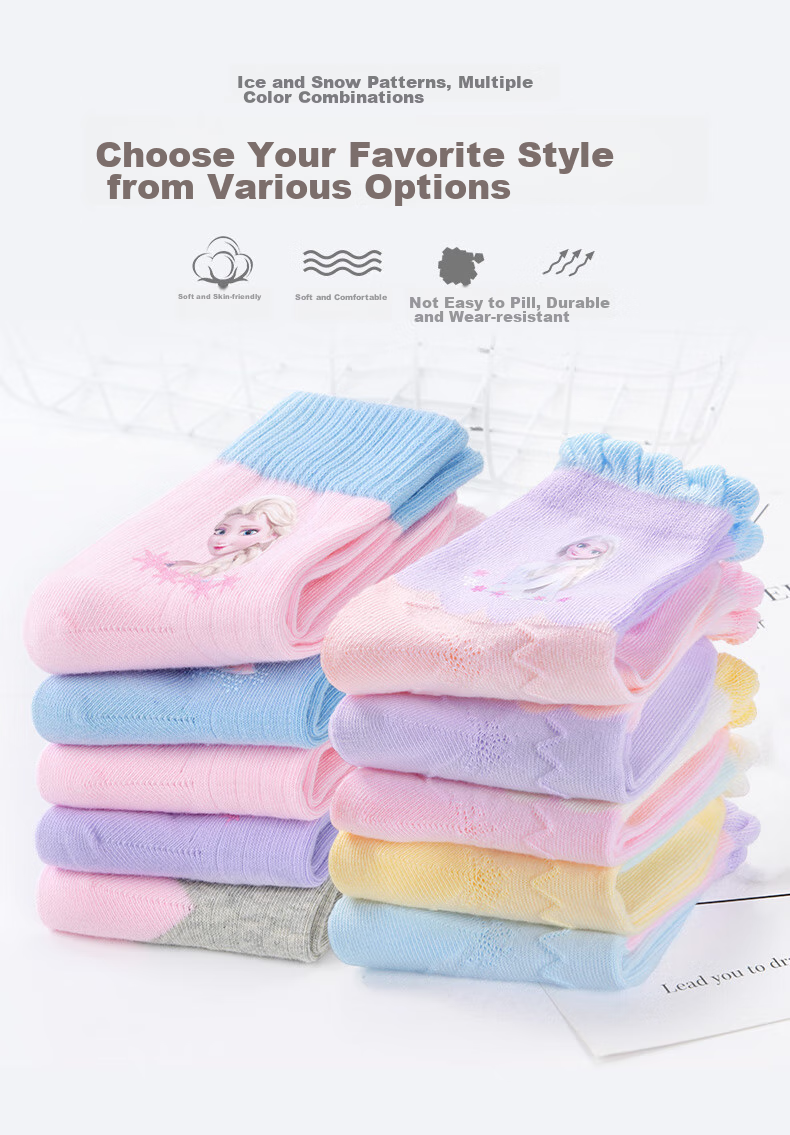 Disney Girls' Socks, Children's Mid-Calf Socks, Frozen Baby Student Autumn Winter Cotton Socks, Class A SP33098, Size 18-20 2