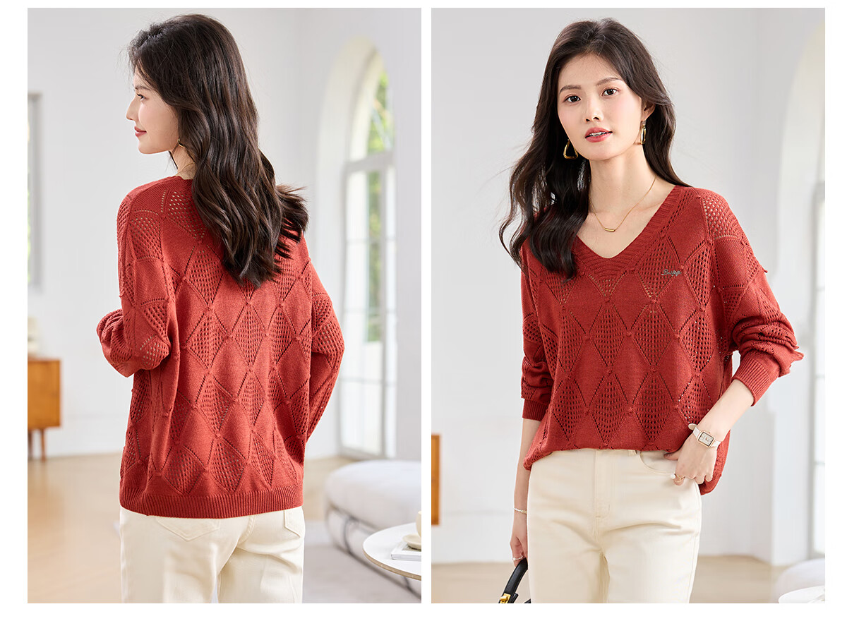 She Enjoy Textured Versatile Diamond Cable Knit Round Neck Sweater Women's Inner and Outer Wear Knit Top T53Z051 14