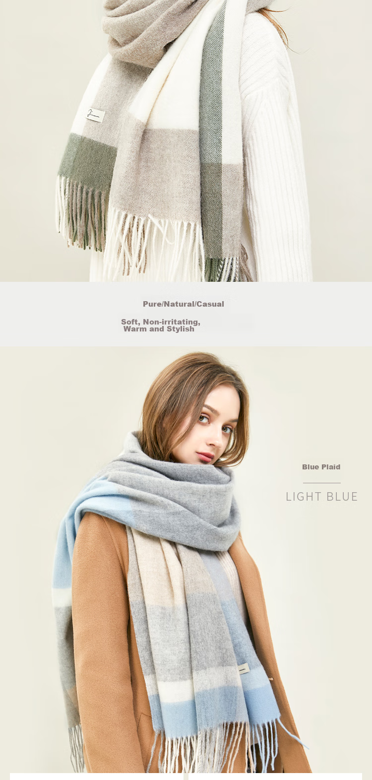 JIUMU Pure Wool Scarf for Women, Autumn And Winter Neck Warmer, Ladies' Warm Shawl, Gift for Women on National Day Or Birthday, Gift Box Packaging 10