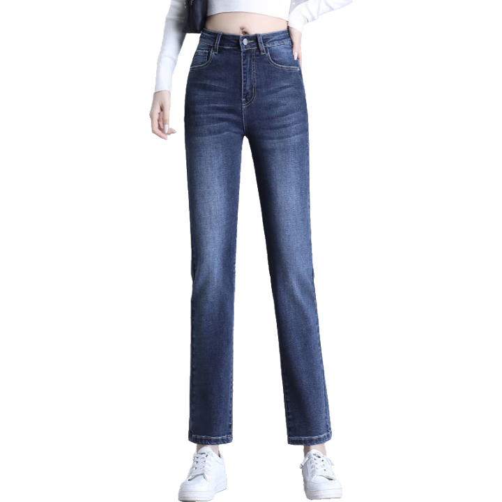 Pierre Cardin Women's Jeans, Summer Straight-Leg High-Waist Fashionable Versatile Slimming Pants, Ankle-Length Trousers, Blue-Gray Color, Size 29