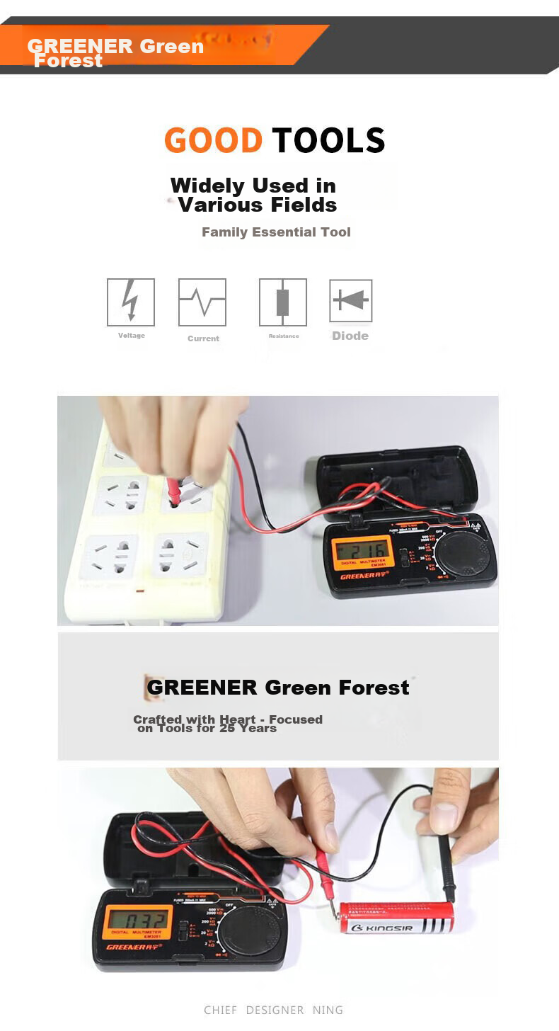 GREENER Multimeter, Digital High-Precision Fully Automatic Intelligent Small Portable Mini Repair Electrician Meter Capacitance Meter 11