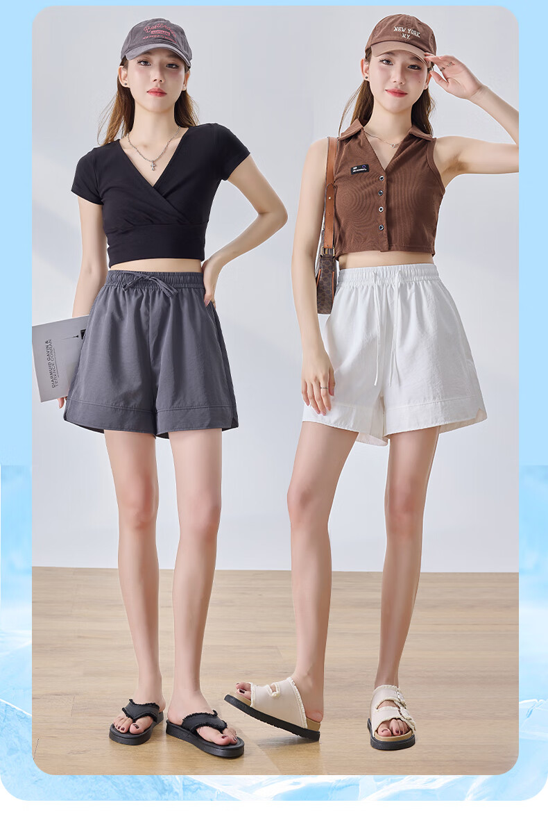LangSha High-Waisted Sports Shorts for Women, Summer Three-Quarter Split Ice Silk Shorts, Thin Loose Wide-Leg Women's Pants 2