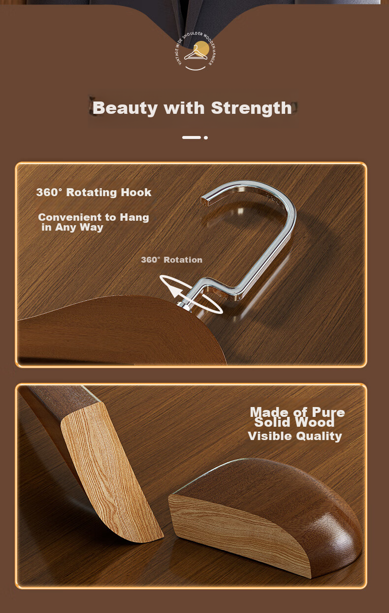 JEKO&JEKO Natural Camphor Wood Coat Hangers with Wide Shoulders, Non-Slip Wooden Clothes Hangers, Seamless Drying Rack, Natural Wood Color, 10 Pieces 9