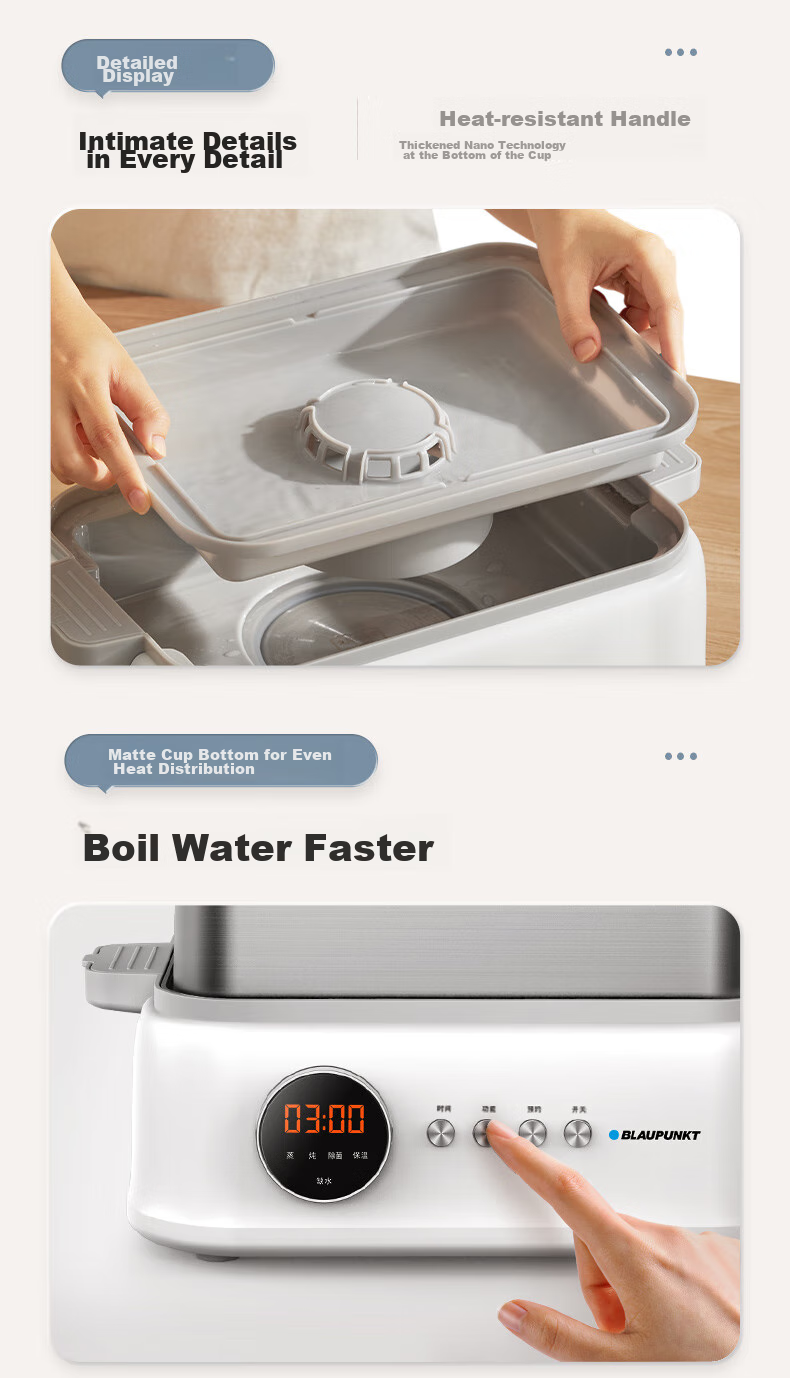 BLAUPUNKT Stainless Steel Electric Steamer, Multifunctional Steaming And Stewing Pot, 10L Double-Layer Steamer, All-In 24H Smart Reservation Cooking Pot, Steamed Bun Electric Stew Pot ZG03B 29