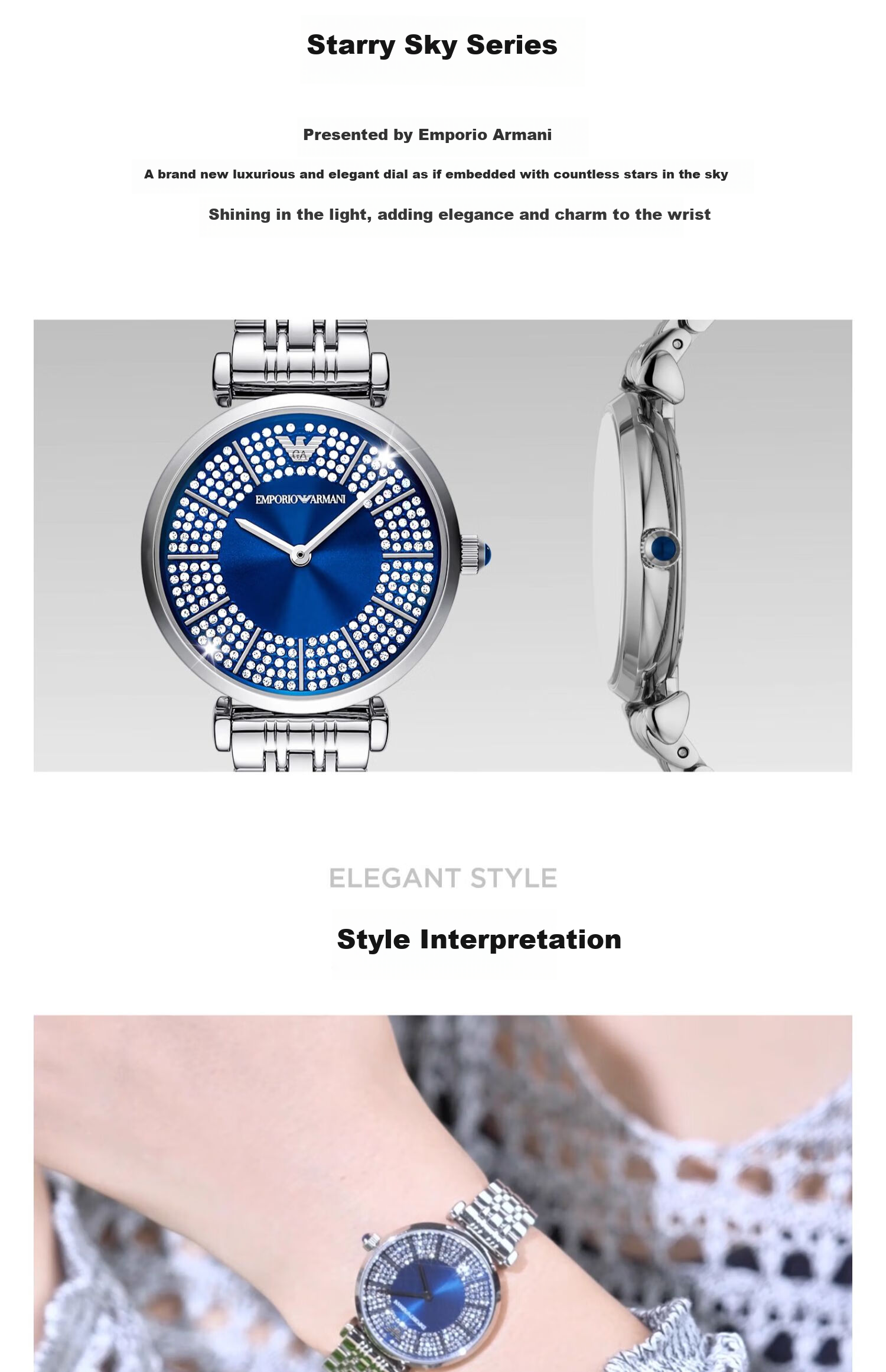 EMPORIO ARMANI Ladies' Watch, Starry Sky Series in Night Sky Blue, Birthday Gift for Girlfriend, AR11627 2