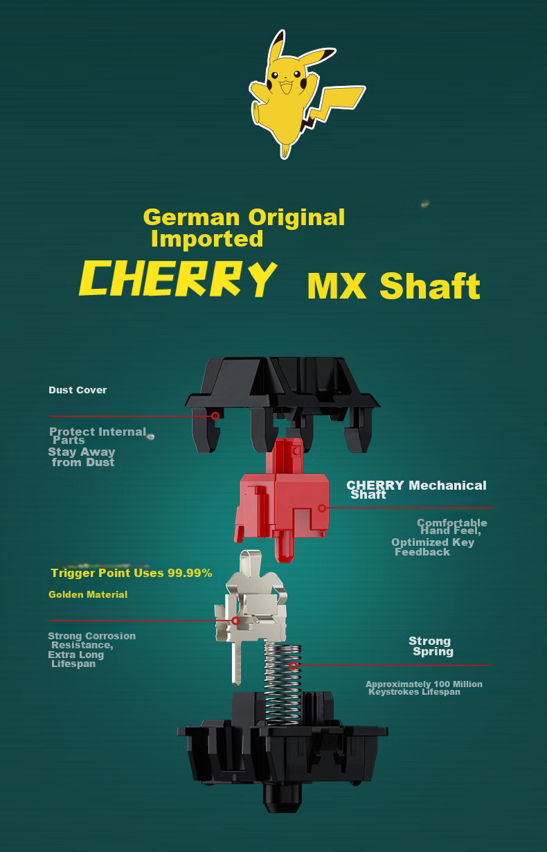 CHERRY MX3.0S Mechanical Keyboard Pikachu IP Collaboration Edition Pokemon Gift Box Wired 108-Key Keyboard with Alloy Shell for Computer, Office, Gaming And E-Sports 5