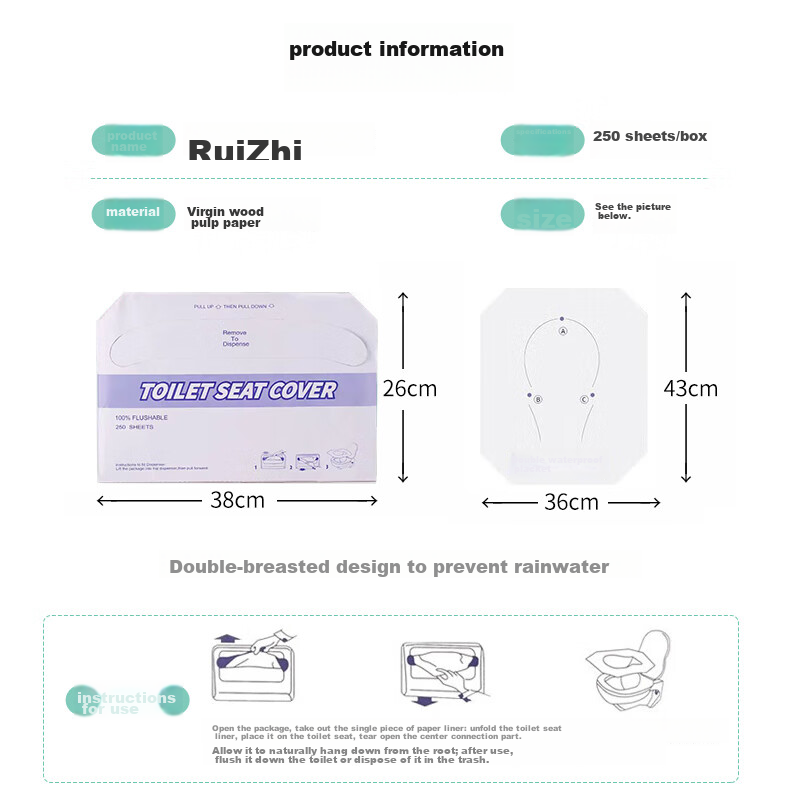 Jinghuisichuang Disposable Toilet Seat Covers, 250 Sheets, Soluble Water Bathroom Toilet Seat Pads, Postpartum Toilet Stickers