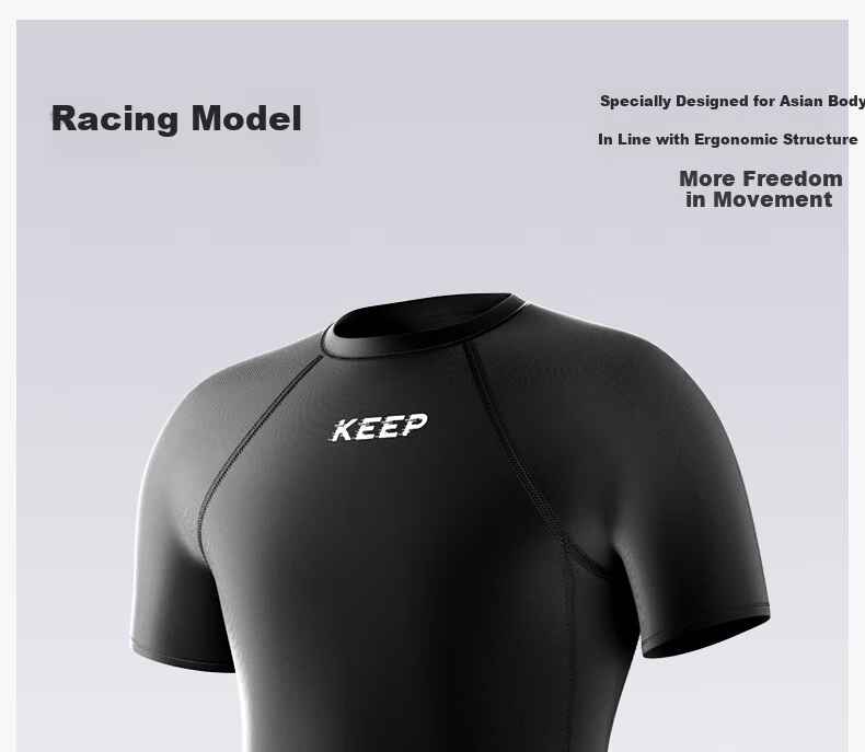 Keep Men's Swimwear, Hot Spring Short-Sleeve Solid Color High-Elastic Swimsuit, Quick-Dry Surfing Suit, 1291 Black, 3XL 5