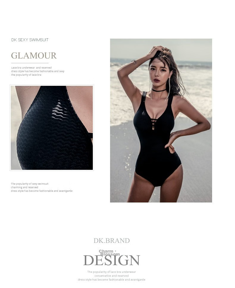 DK Swimsuit for Women, Sexy Small Chest One-Piece Bikini, Conservative Tummy-Covering Slimming Korean Hot Spring Swimwear, Black, L 8