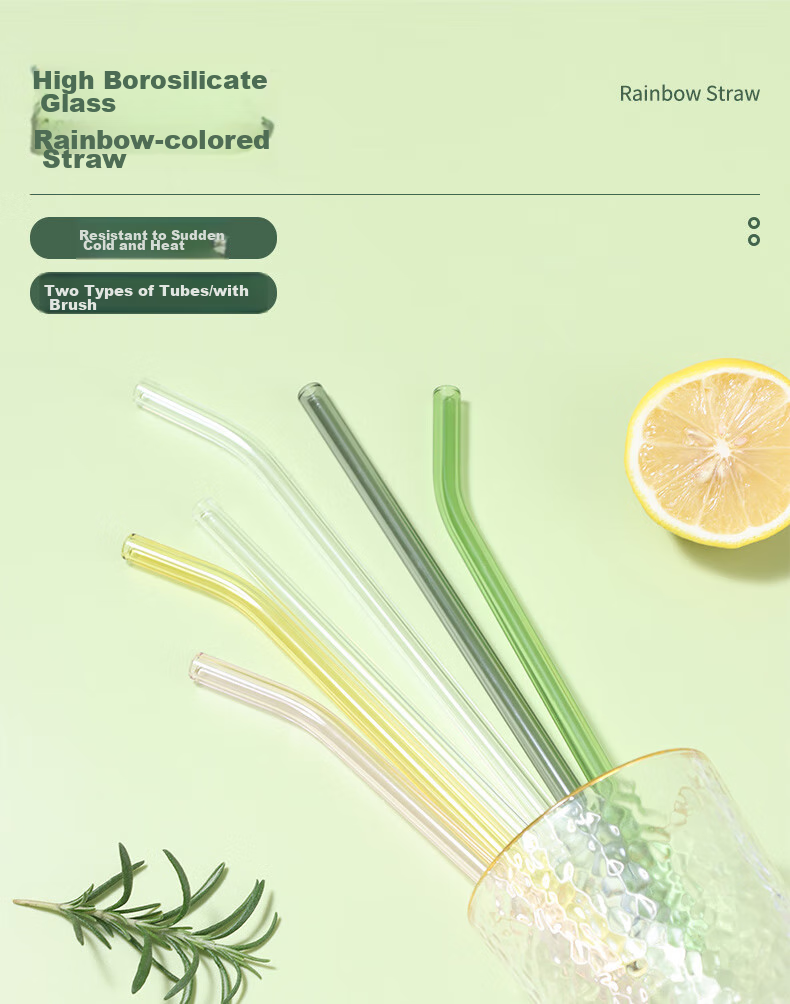 BJ High Borosilicate Glass Straw, Heat-Resistant Transparent Water Cup Straw, Non-Disposable Milk Tea Straw, Straw Set 1
