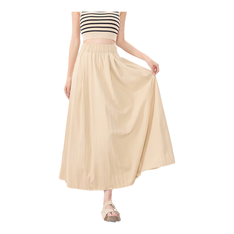 Ziyouxi Women's Midi Skirt, 2026 New Summer Thin Style, High-Waisted A-Line Slimming Umbrella Skirt, Pleated Long Skirt, Petite Yamamoto Skirt