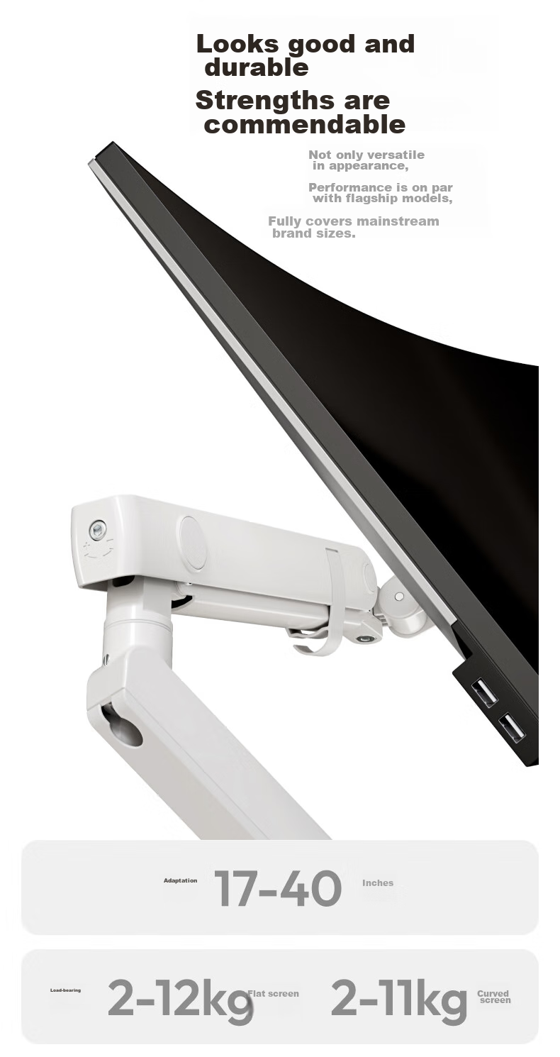 Brateck Beihu Monitor Stand, Mechanical Arm, Computer Stand Desktop Clamp Base, Heavy-Duty Screen Riser E500 White 17-40 Inch, Suspended Arm 6