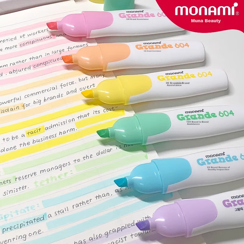 Monami Imported New 604 Quick-Drying Highlighter Marker, Colorful Doodle Pen, Soft Colors, 6-Color Set, 06025Z06