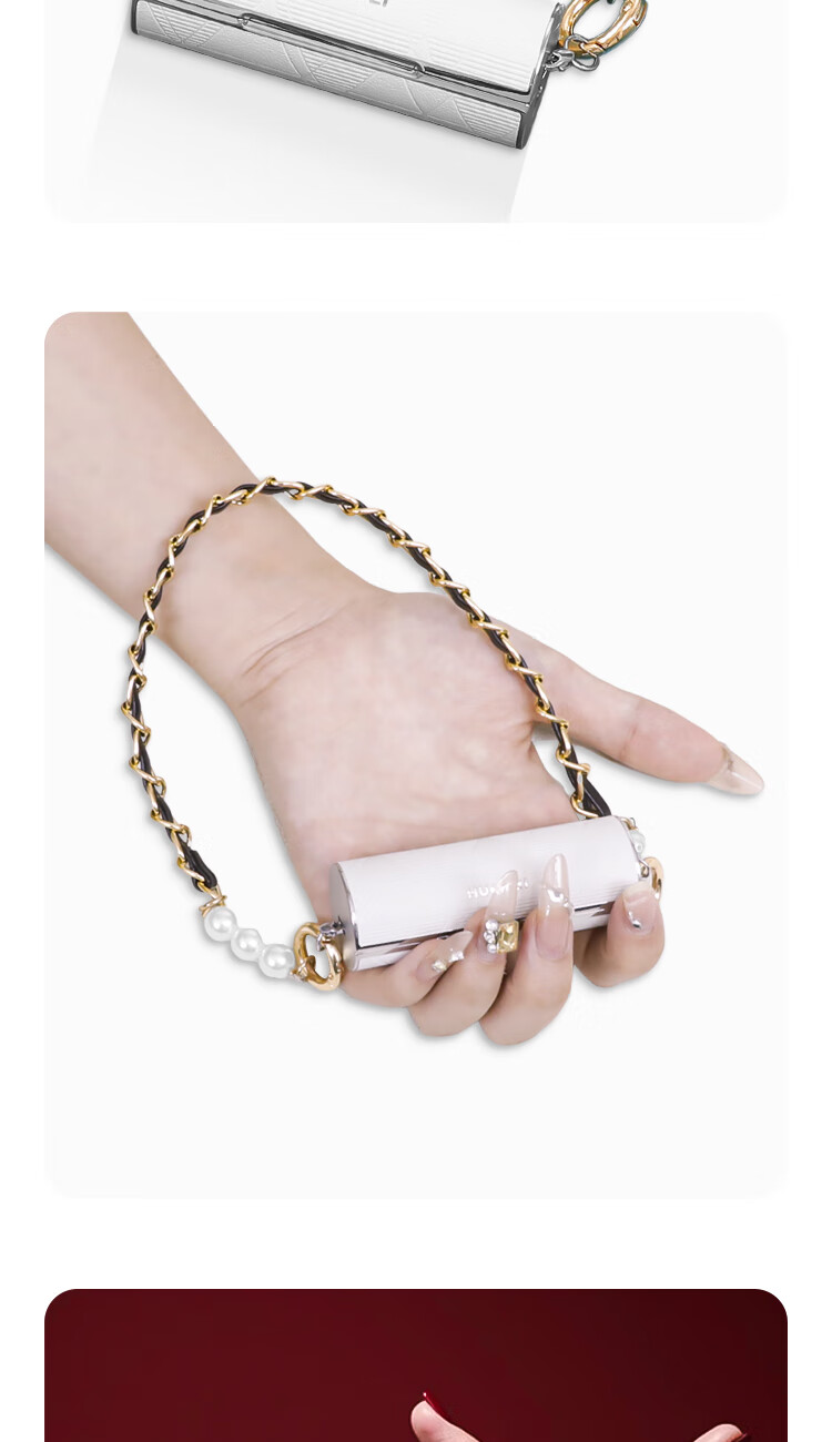 ESCASE Suitable for Huawei FreeBuds Lipstick2, Earphone Wrist Strap Pendant, Dopamine Chanel-Style Leather Strap with Pearl And Silver Chain, Pearl White 4