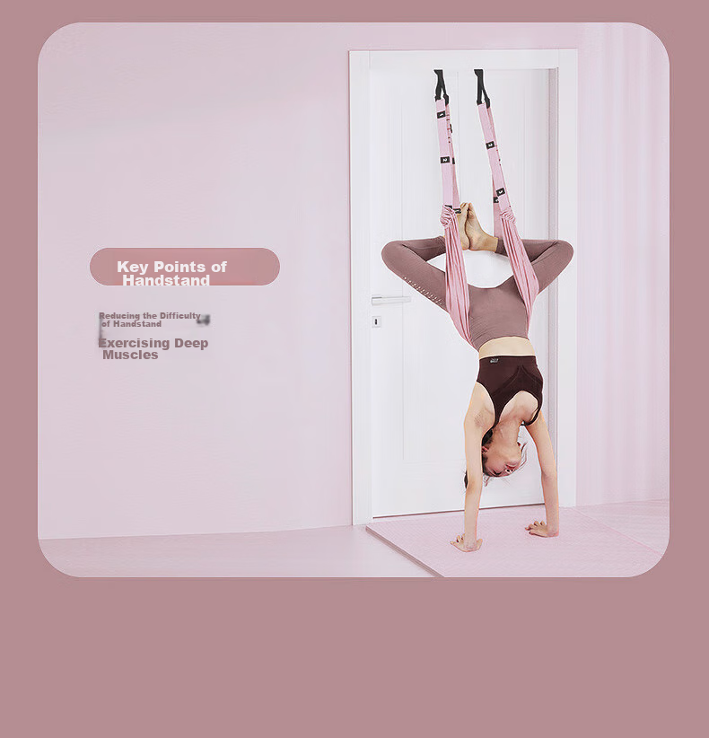 Duweike Aerial Yoga Suspension Strap Bed, Straight Leg Backbend, Waist Support, Home Use, Shoulder Opener, Door-Mounted Pulling Stretch Band, Pink 14
