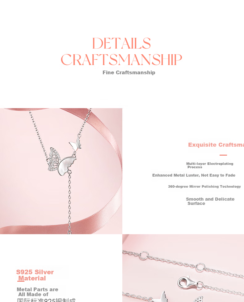 Fanci Light And Shadow Butterfly Necklace for Women, Silver Bracelet, Luxurious High-End Birthday Gift for Girls, Necklace + Bracelet Set 7