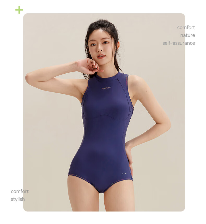 Li-Ning Women's One-Piece Triangle Swimsuit, Professional Training Swimwear, Quick-Drying, Sun-Protective, Competitive Swimming Gear, 0152 Blue, XXL 8