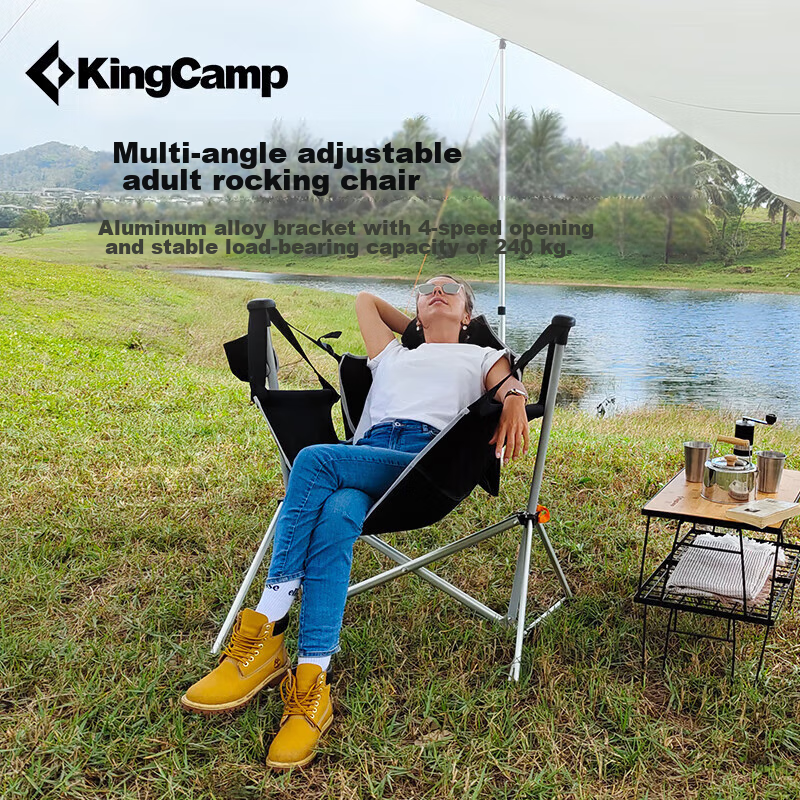 KingCamp Folding Chair, Aluminum Alloy Outdoor Rocking Chair, Indoor Cradle Chair, Hanging Chair, Swing Chair, KC2227, Black-Gray