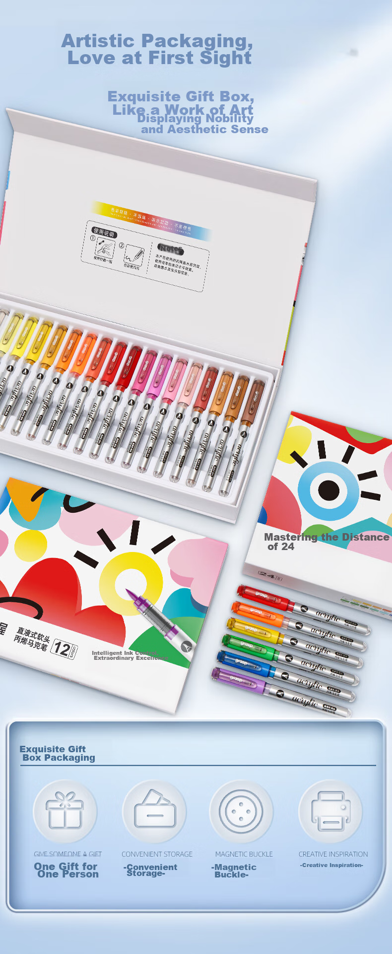 GRASP [Birthday Gift] Direct Liquid Acrylic Markers with Soft Tips, 36 Colors, Ink Control, Stackable, Skin-Friendly, Washable, Large Capacity Watercolor Pens for Instant Photography, Photo Paper Doodling And Art 11