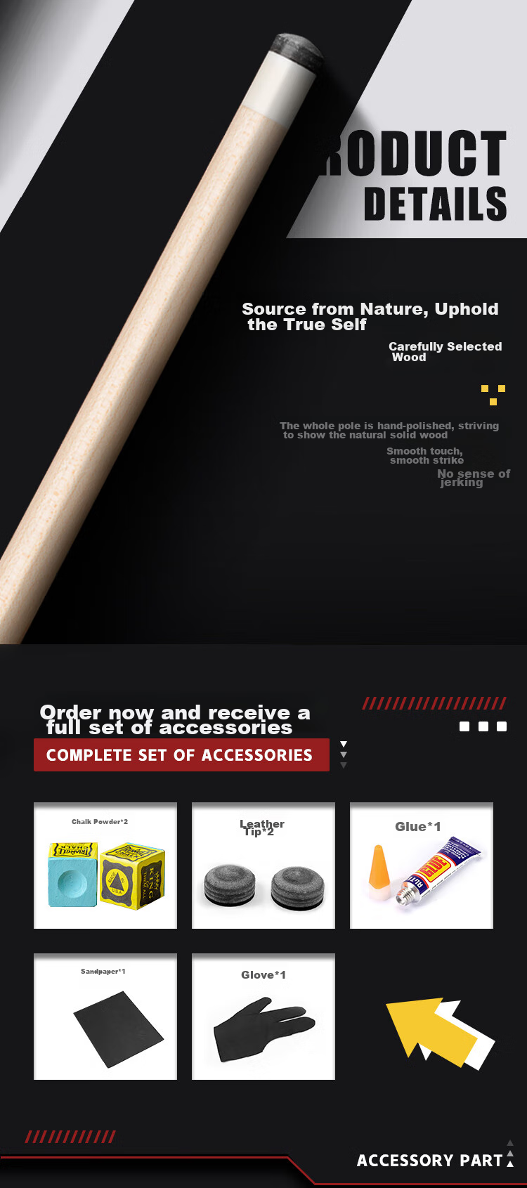 LIVEX Aurora Pool Cue, Large Tip Black 8-Ball Cue, Chinese Eight-Ball Large Tip Billiard Cue, Detachable 16-Color Nine-Ball Cue 3