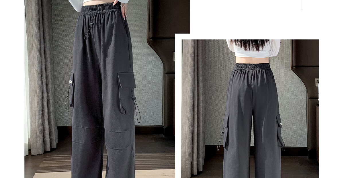 Halo Queen Women's Casual Pants, American-Style Breathable Loose Cargo Pants, High-Waisted Draping Parachute Pants H13KK2711 4