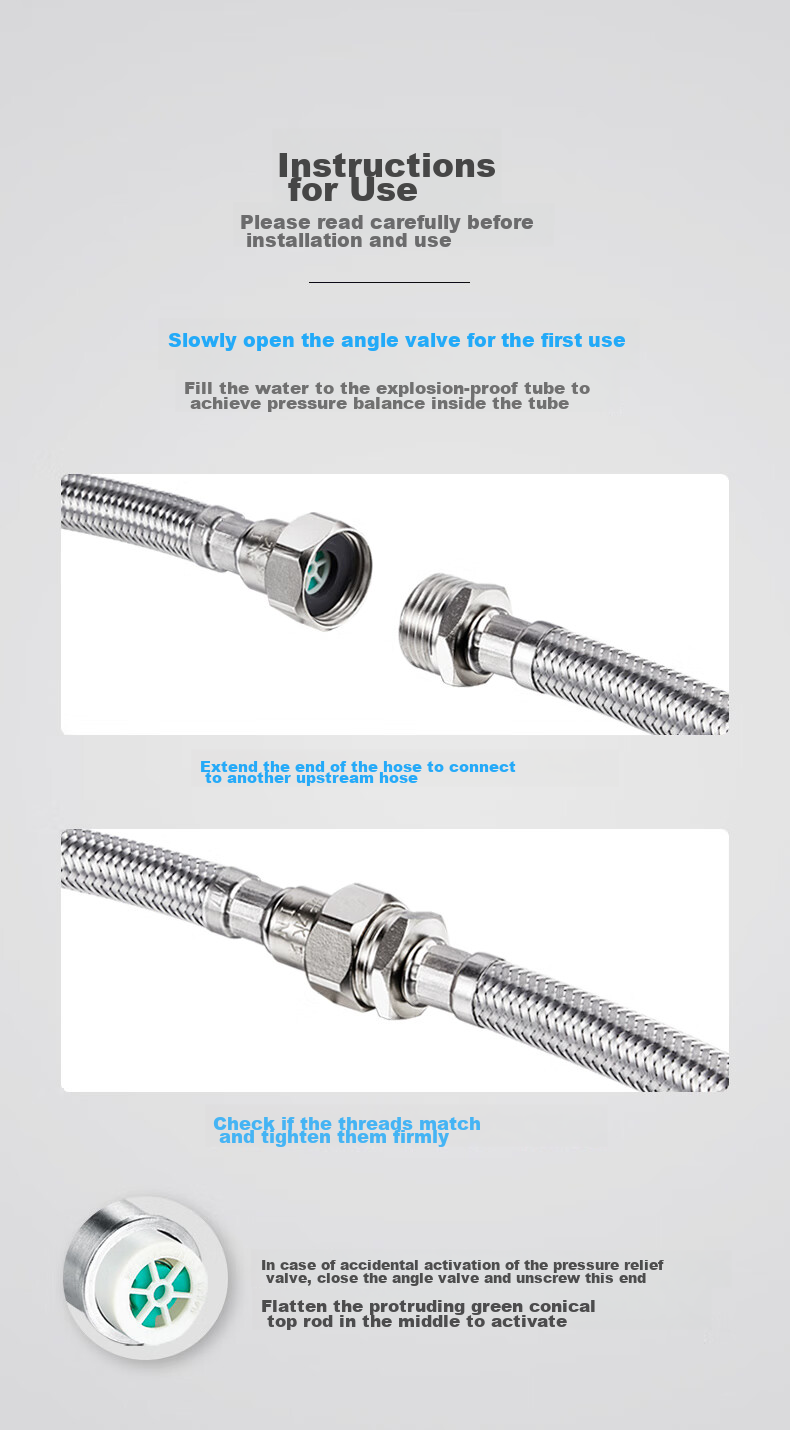 Submarine FBAM-50 Inlet Extension Pipe, Stainless Steel Water Inlet Extension Tube, Faucet Water Supply Pipe for Both Cold And Hot Water 11