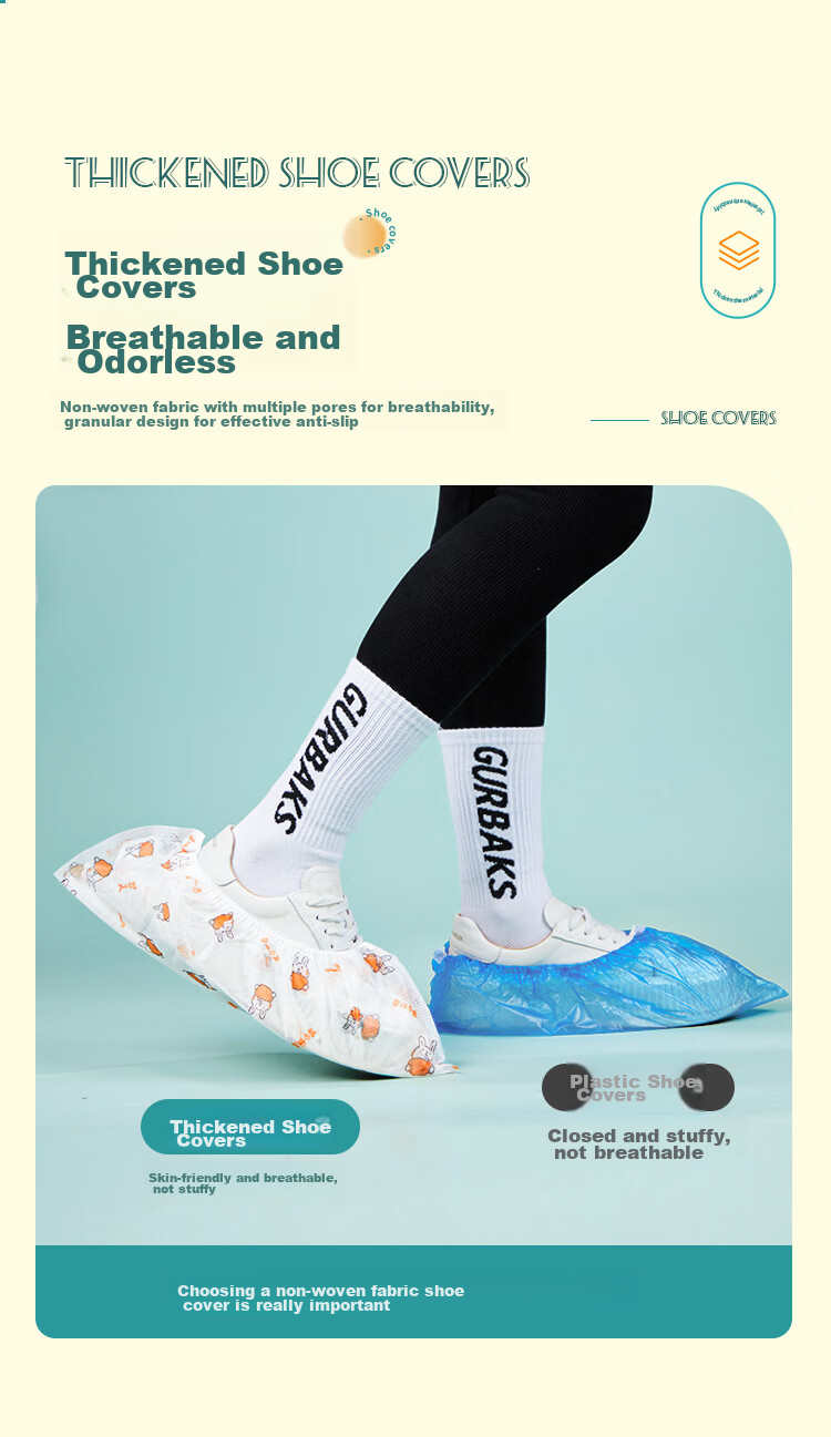 YOUAO Disposable Shoe Covers, 100-Pack, Thick Non-Woven Cartoon Shoe Covers, Wear-Resistant, Non-Slip, One Size Fits All 4