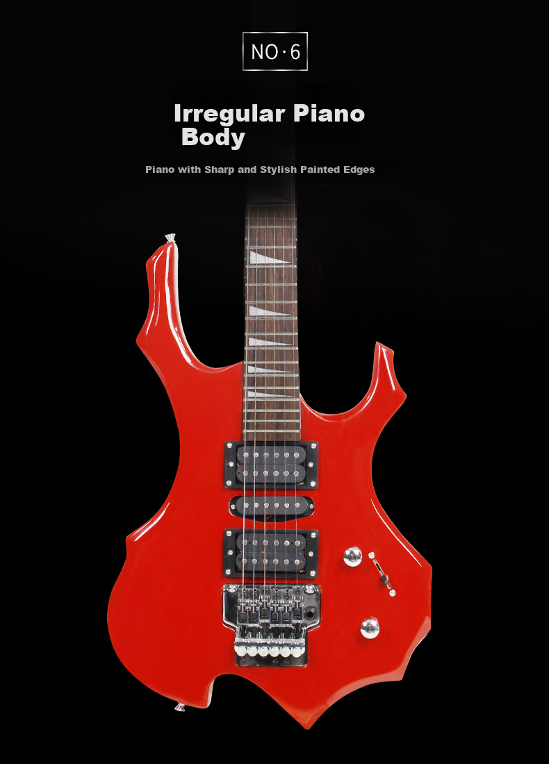 Minsine Night Sky Black/Flame, Unique Shaped Electric Guitar, Adult Professional-Grade Dual-Shake Electronic Guitar for Beginners 11