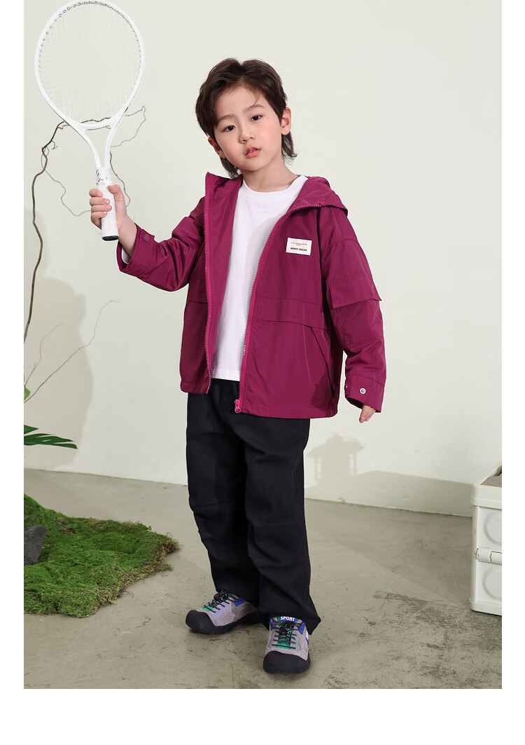 LUSON Chen Da Zhu Boys' Outdoor Hooded Workwear Jacket, 2025 Spring And Autumn New Style, Children's Water-Repellent Hiking Coat, Outerwear 17