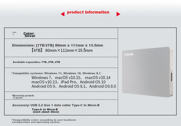 TOSHIBA 1TB Portable Hard Drive Mechanical, NewFlex X2 USB3.2 Gen 1, 2.5-Inch, Titanium Silver, Compatible with Mac And Other Systems, High-Speed Transfer, Premium Business 5