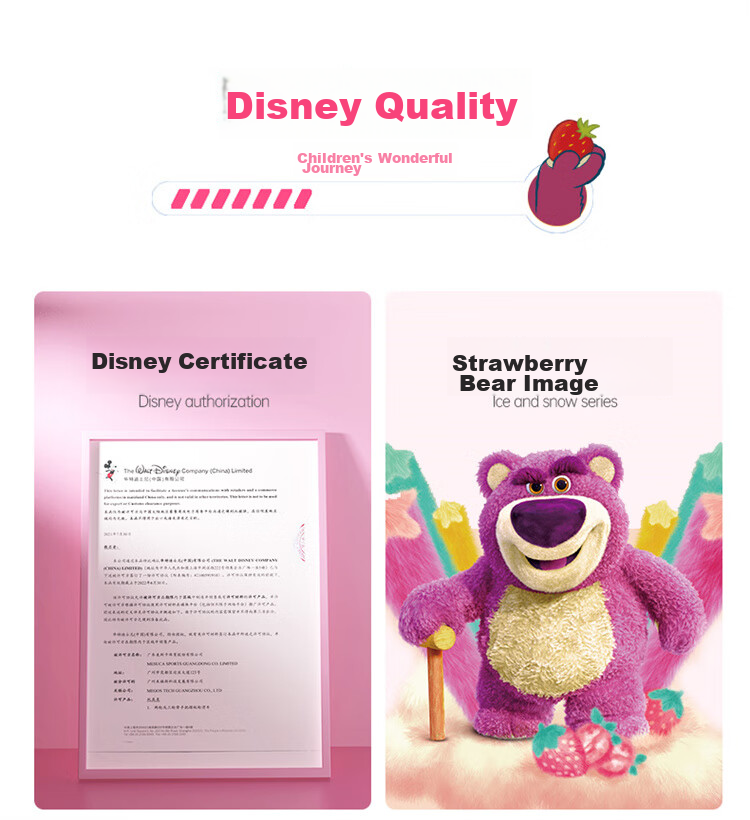 Disney Strawberry Bear Children's Roller Skates, Full Flash Inline Skates, Adjustable Ice Skates for Girls, Beginner Skating Shoes 2