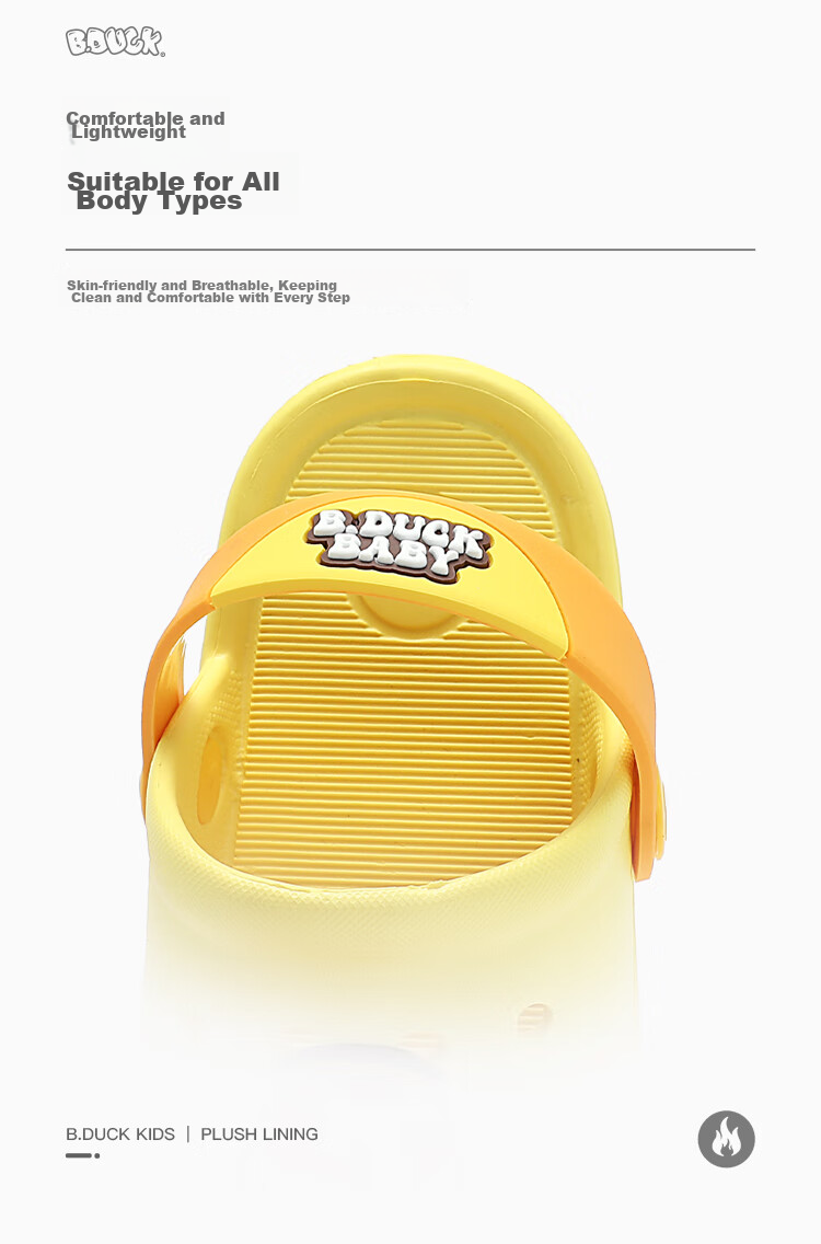 B.Duck Children's Slippers, Boys' Sandals, Kids' Clogs, Girls' Shoes, Home Slippers, BY1310905, Yellow, Size 26 7