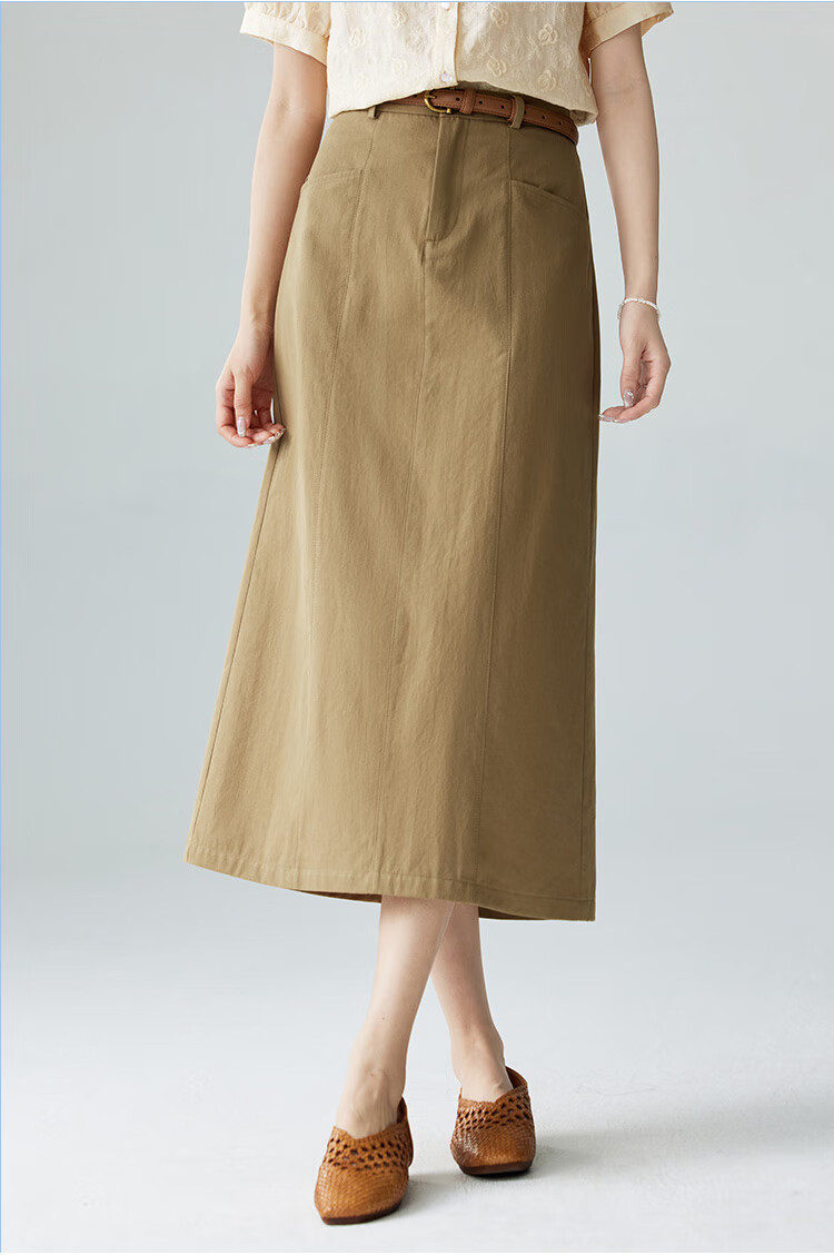 Inman Vintage Commuter Split Hem Cotton Mid-Length A-Line Skirt Autumn Women's Dark Blue - M 7